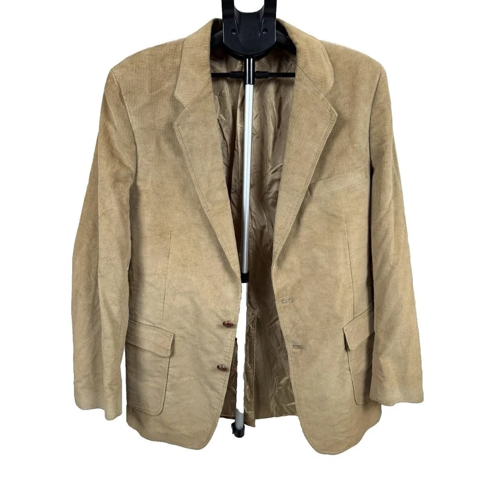 Vintage Corduroy Blazer Men's 42XT Tan Corduroy Sport Coat 70s Tall Jacket
